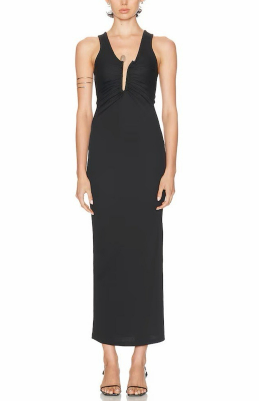 Christopher Esber Crystal Pin Tank Dress AU 8 US 4 Black Ribbed Maxi Bodycon NWT